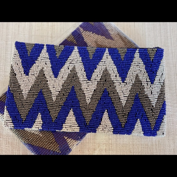 BoHo Lux Hematite Tribal Artesian Shimmer Beaded Clutch Wristlet Bag W/Lining - Picture 3 of 6